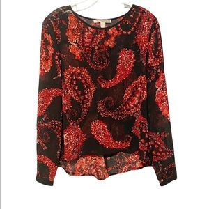 Forever 21 Black and Red Paisley Sheer Blouse Size S